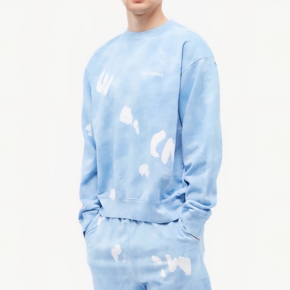 Sporty & Rich Tie Dye Crew Sweatshirt in Hydrangea/White Mens Small